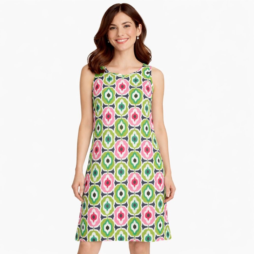 Soft Sleeveless Geometric Floral Knit Dress XS